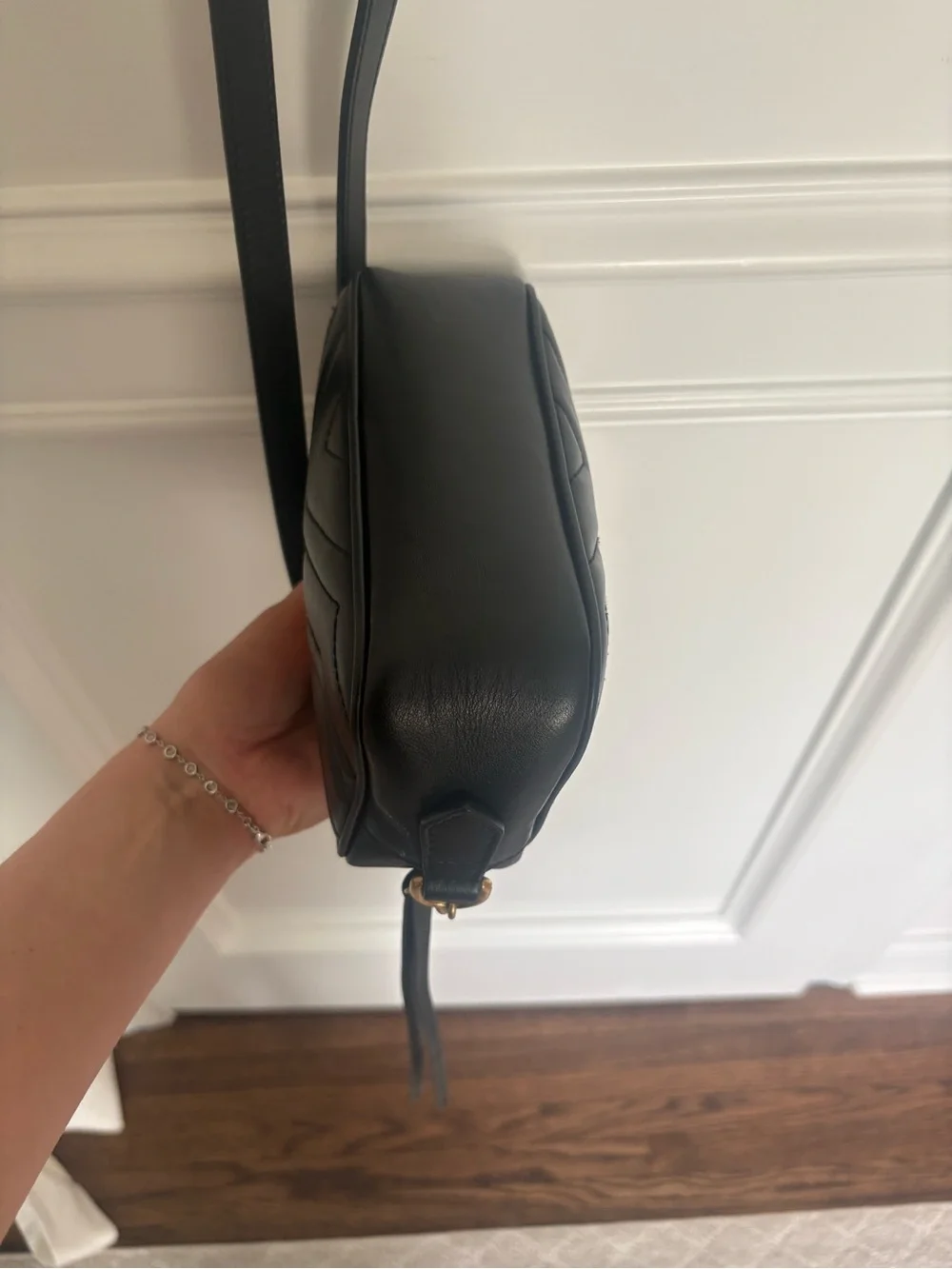 Gucci Calfskin Matelasse Mini GG Marmont Chain Shoulder Bag Black